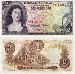 COLOMBIE - PICK 413 a 2 - 2 PESOS DE ORO COLOMBIEN - 1972
