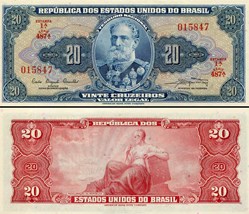 BRÉSIL - PICK 168a - 20 CRUZEIROS - 1961
