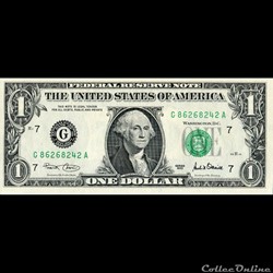 G- 1$ Federal Reserve Notes - Small Size 2001 Series