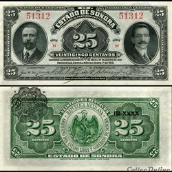 MEXIQUE - PICK S1069 - 25 CENTAVOS - ÉTAT DE SONORA - 1915