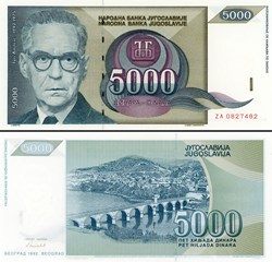 YOUGOSLAVIE - PICK 115r - 5000 DINARA - 1992