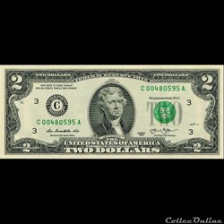 C- Philadelphie District - 2$ Federal Reserve Notes - Small Size 2013 Series
