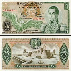 COLOMBIE - PICK 406 f 1 - 5 PESOS DE ORO COLOMBIEN - 1978