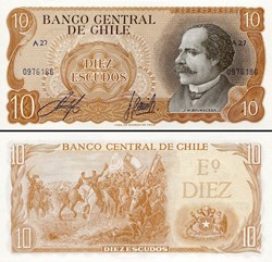 CHILI - PICK 143 a 1 - 10 ESCUDOS - 1967