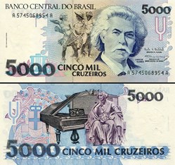BRÉSIL - PICK 232c - 5000 CRUZEIROS - 1993
