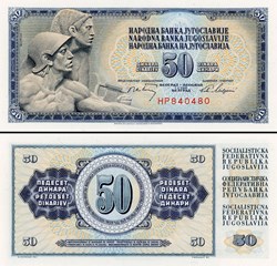 YOUGOSLAVIE - PICK 083b - 50 DINARA - 1968