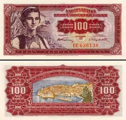 YOUGOSLAVIE - PICK 069 - 100 DINARA - 1955