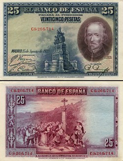 ESPAGNE - PICK 074 b - 25 PESETAS - 1928