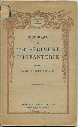 HISTORIQUE DU 226 ° RÉGIMENT D'INFANTERIE