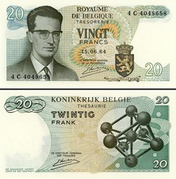 BELGIQUE - PICK 138 a3 - 20 FRANCS - 1964