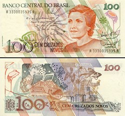 BRÉSIL - PICK 220a - 100 CRUZADOS NOVOS - 1989