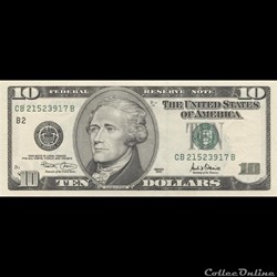 10$ Federal Reserve Notes - Small Size 2001 Series