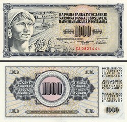 YOUGOSLAVIE - PICK 092r - 1000 DINARA - 1978