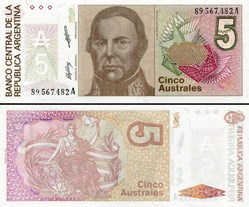 ARGENTINE - PICK 324 b - 5 AUSTRALES - 1989