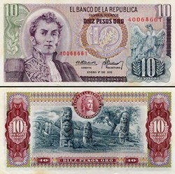 COLOMBIE - PICK 407 f2 - 10 PESOS DE ORO COLOMBIEN - 1975