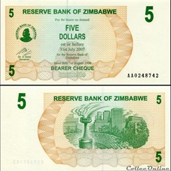ZIMBABWE - PICK 038a - 5 Dollars - 2006
