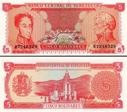 VENEZUELA - PICK 070 a - 5 BOLIVARES - 1989