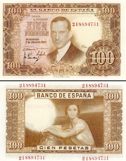 ESPAGNE - PICK 145 a3 - 100 PESETAS - 1953