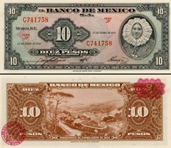MEXIQUE - PICK 058h - 10 PESOS - 1961