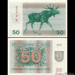 LITUANIE - PICK 37 b - 50 TALONAS - 1991