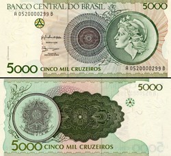 BRÉSIL - PICK 227 - 5000 CRUZEIROS  - 1990