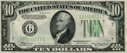 $10 FEDERAL RESERVE BANK NOTE - GREEN LIME SEAL 1934