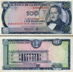 COLOMBIE - PICK 415 a2 - 100 PESOS DE ORO COLOMBIEN - 1974
