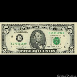 5$ Federal Reserve Notes - Small Size 1988A Series