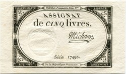 FRANCE - ASSIGNAT DE 5 LIVRES -31/10/1793 - 10 BRUMAIRE DE L'AN II