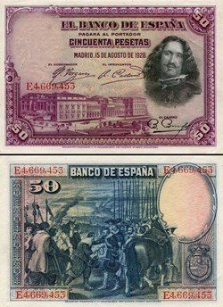 ESPAGNE - PICK 075 b - 50 PESETAS - 1928