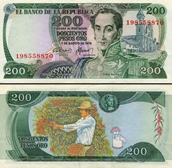 COLOMBIE - PICK 417 b  - 200 PESOS DE ORO COLOMBIEN - 1975
