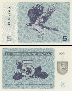LITUANIE - PICK 34 b - 5 TALONAS - 1991