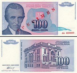 YOUGOSLAVIE - PICK 139s - 100 DINARA - 1994