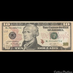 10$ Federal Reserve Notes - Small Size 2013 Series
