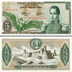 COLOMBIE - PICK 406 e 2 - 5 PESOS DE ORO COLOMBIEN - 1974