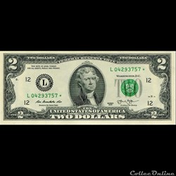 L- San-Francisco District - 2$ Federal Reserve Notes - Small Size 2013 Series