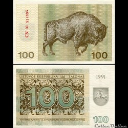 LITUANIE - PICK 38 b - 100 TALONAS - 1991