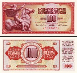 YOUGOSLAVIE - PICK 080c - 100 DINARA - 1965