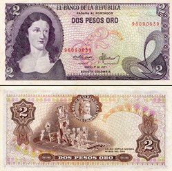 COLOMBIE - PICK 413 b 2 - 2 PESOS DE ORO COLOMBIEN - 1977