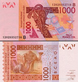 B.C.E.A.O - FRANCS CFA - BÉNIN - LETTRE B - 1000 FRANCS - PICK 215 B g
