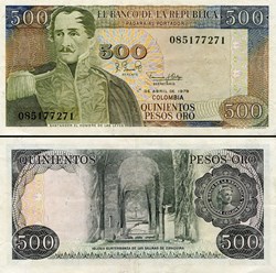 COLOMBIE - PICK 420 b - 500 PESOS DE ORO COLOMBIEN - 1979