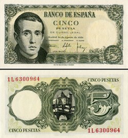 ESPAGNE - PICK 140 a - 5 PESETAS - 1951