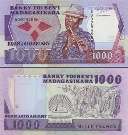MADAGASCAR - PICK 072b - 1000 ARIARY - 1988
