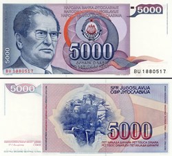 YOUGOSLAVIE - PICK 093a - 5000 DINARA - 1985