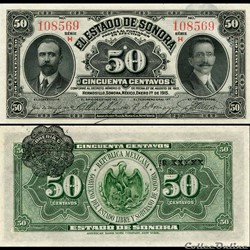 MEXIQUE - PICK S1070 - 50 CENTAVOS - ÉTAT DE SONORA - 1915
