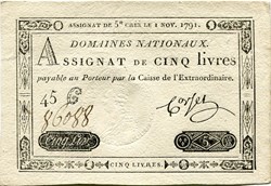 FRANCE - ASSIGNAT DE 5 LIVRES -01/11/1791