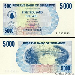 ZIMBABWE - PICK 045a - 5000 Dollars - 2007