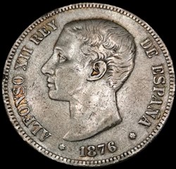 5 Pésétas Alfonso XII 1876
