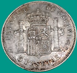 5 Pésétas Alfonso XIII 2 èm type 1892