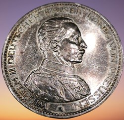 Wilhem II, Roi de Prusse et Empereur d'Allemagne, Funf Mark,Type Militaire.